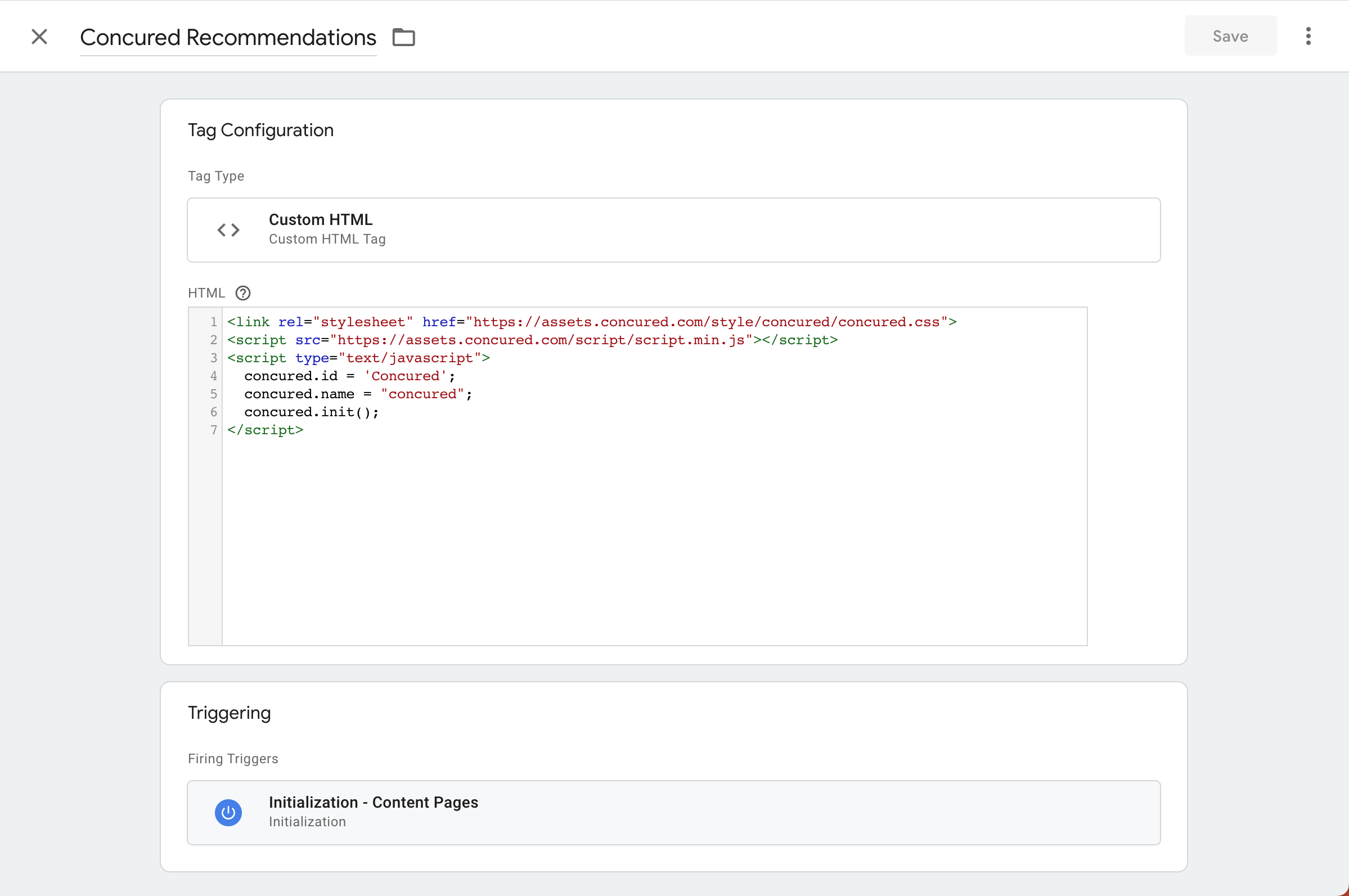 Submit tag configuration